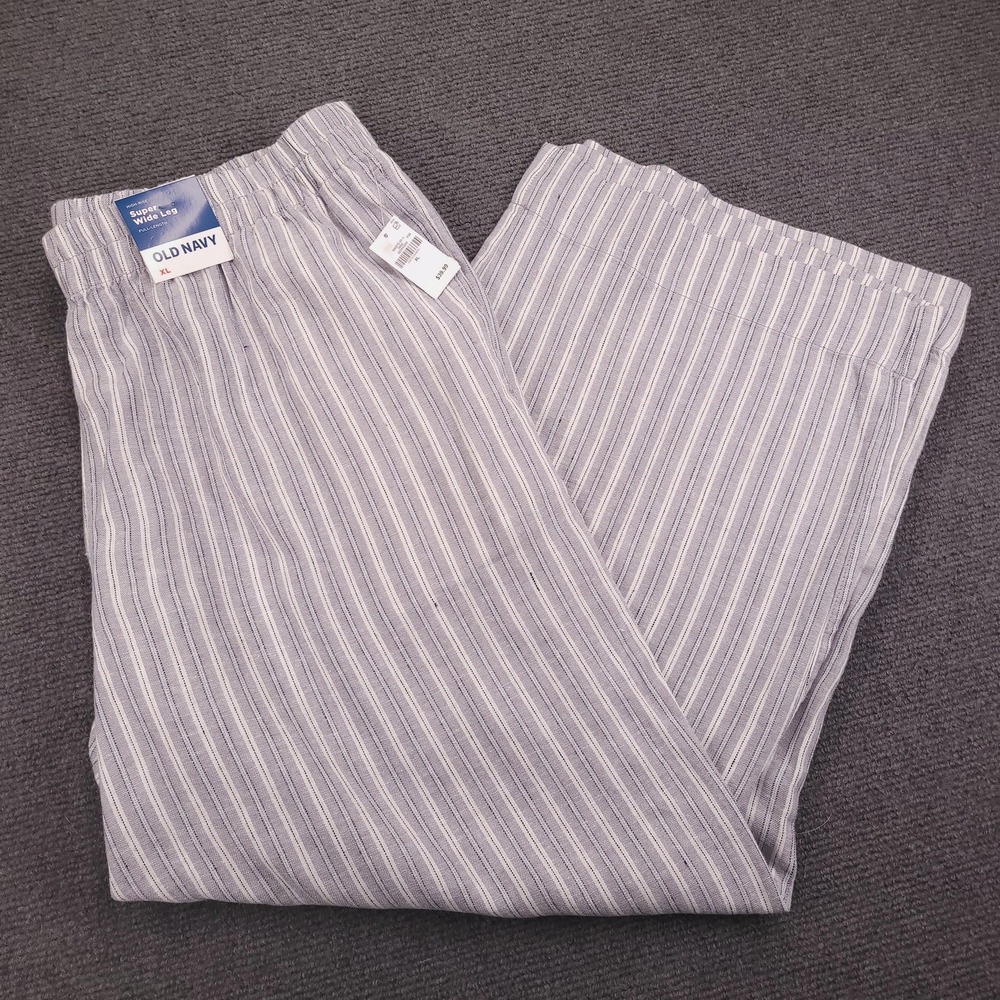 OLD NAVY Pants Womens XL Striped Linen High Rise Super Wide Leg Pull On New